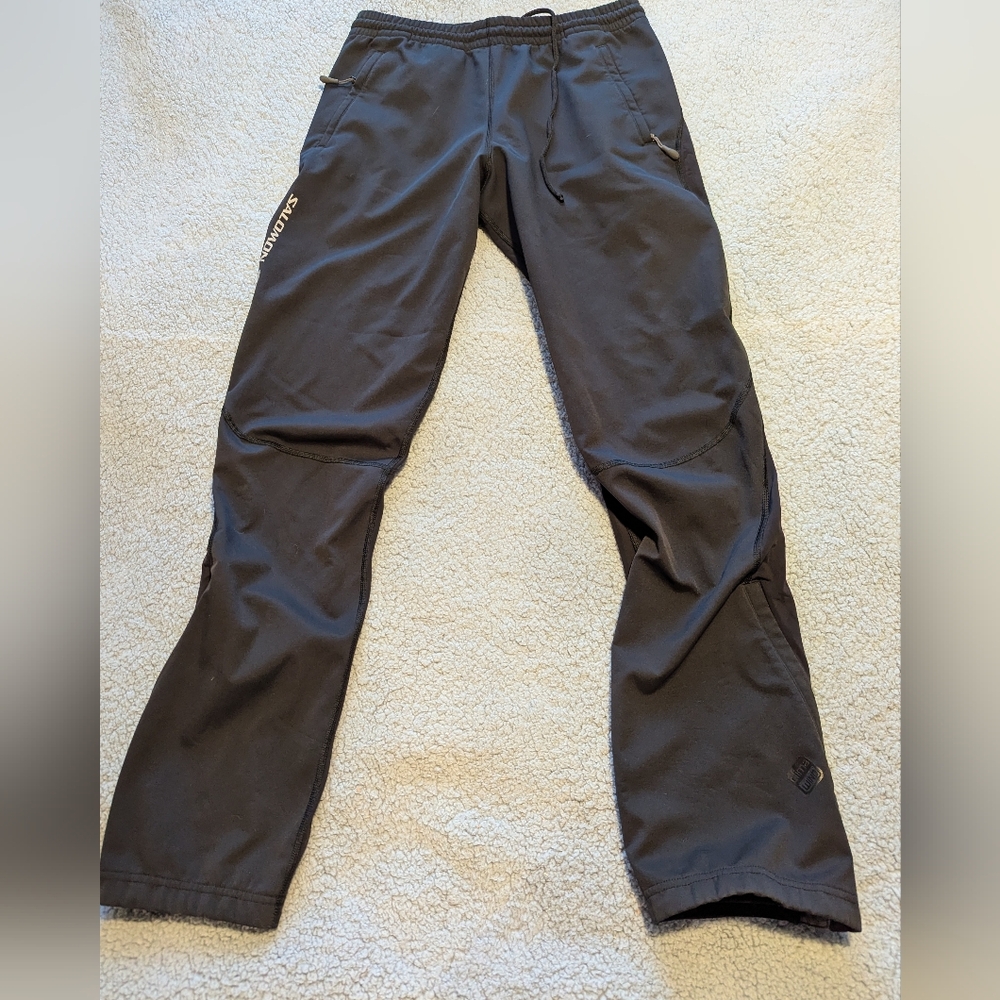 Salomon Pants Mens Sz.M 33x31 Black Softshell Track Running Thermal ClimaWIND